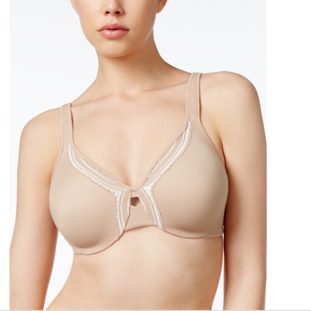 Olga Lace Necklace Minimizer Bra 35912 - Toasted Almond W Ivory (Nude 4) NWT